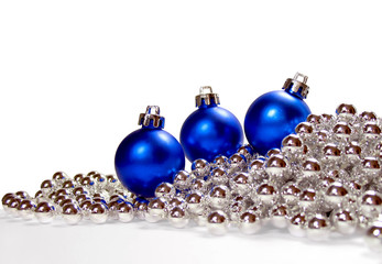 Striking blue christmas bulbs on silver chain