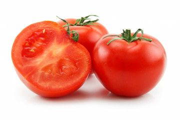 Ripe Sliced Tomatoes Isolated on White