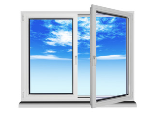 Fototapeta premium two layers and two frame plastic window with blue sky