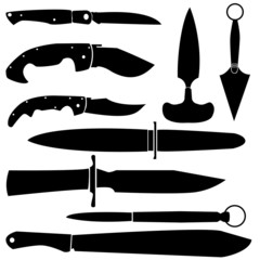 Knives, blades, and handle set in vector silhouette
