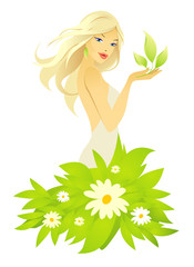 Obraz na płótnie Canvas beautiful girl with green leaf