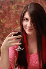 girl with red wine
