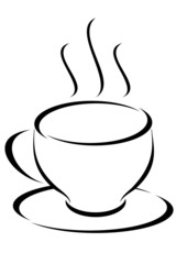 A black tribal cup of steaming coffee