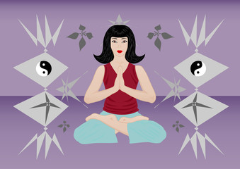 Young beautiful woman taking pleasure from meditation