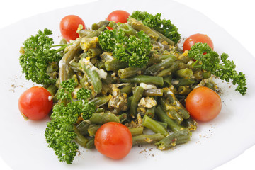 Green beans fried with eggs