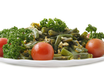 Green beans fried with eggs