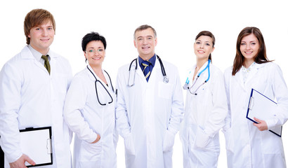 diversity team of five happy successful doctor