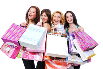 people  group happy with colored bags
