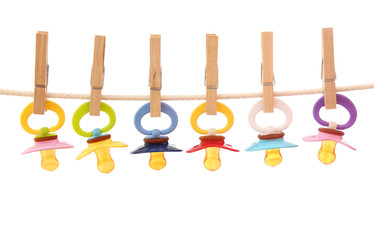 Hanging dummies isolated on white background