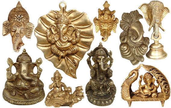 Indian Lord Ganesh - Hindu God Golden Sculpture & Statues