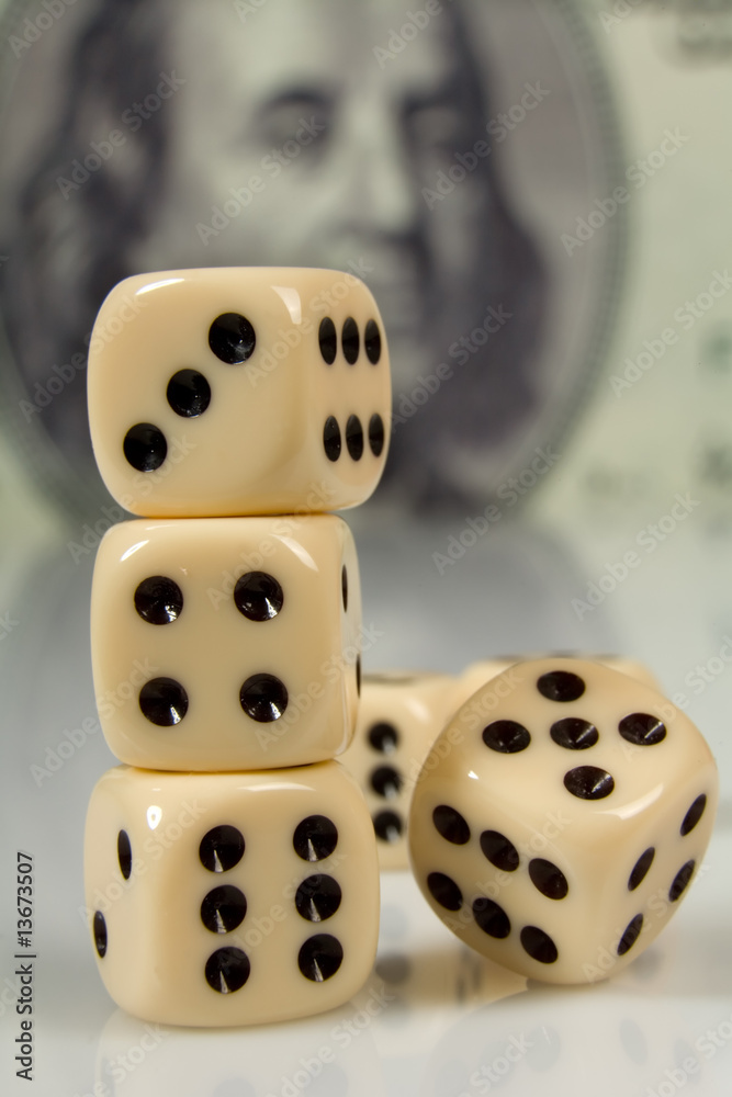 Wall mural Dice  on big dollar background