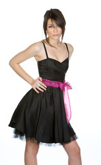 Shot of a Cute Teenager in Black Dress