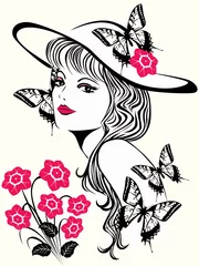 Photo sur Plexiglas Femme fleurs Belle femme avec des fleurs roses