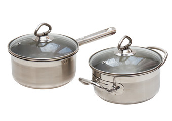 Two Saucepans, made of  stainless steel with long handle,cover