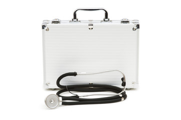 Stethoscope and case isolated on the white