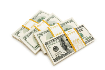 Ten thousand dollar stacks on the white