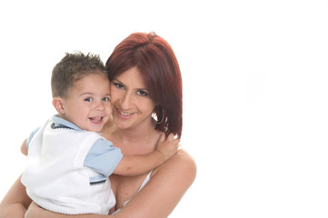 Family smiling against background