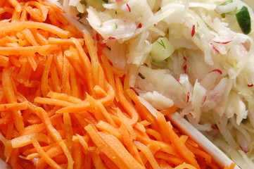 Close up of salad from carrots and cabbage