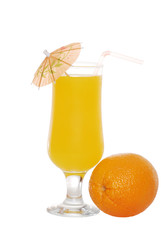 Orange juice with an umbrella and straw