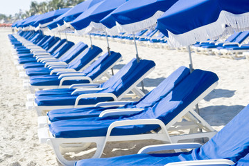 Rows of Beach Chairs and Umbrellas on a Deserted Beach