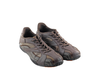 Men's brown leather sneakers. Isolated