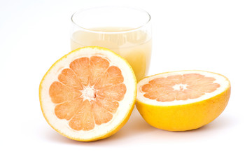 grapefruit and glass of juice
