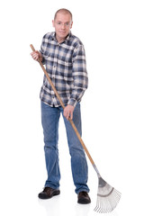 Gardener with a rake