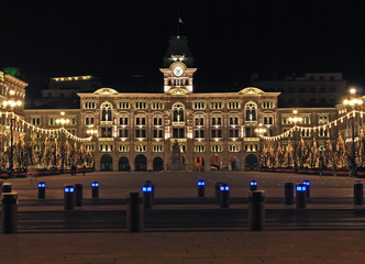 Trieste town hall in the night