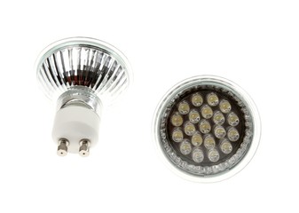Two led lights isolated on white background