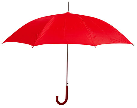 Opened red umbrella isolated on white