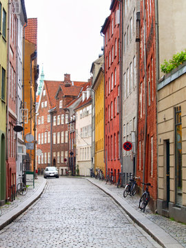 Modern day european cobble stone street
