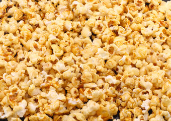 Texture of caramel popcorn. Close-up