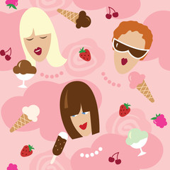 seamless pattern - girls and dessert