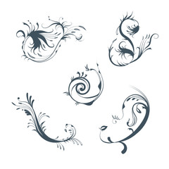 Vectorized scroll design element with floral ornaments