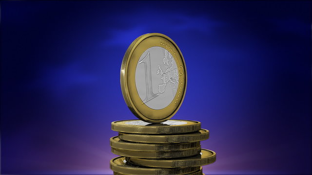 Rotatin euro coin in blue background - loop
