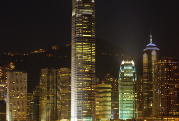 skyscrapers of hongkong at night