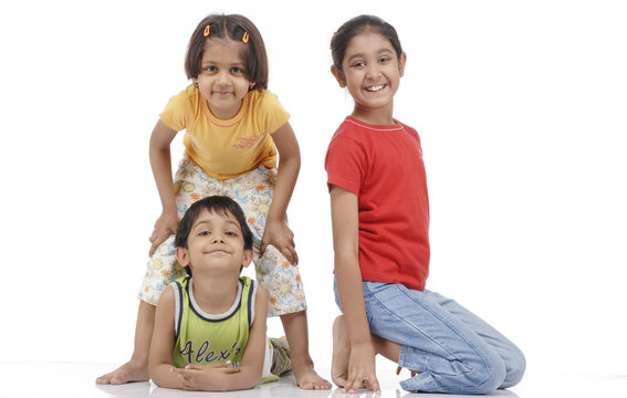 happy three children