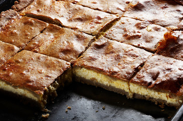 Buckwheat cake filled with fresh curd and cream