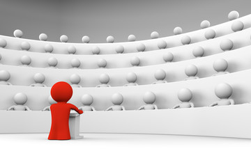 red man facing an audience of white characters; 3d rendering
