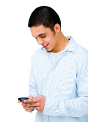 Latin American Man Using Phone