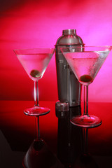 Pink Martinis and stainless steel shaker