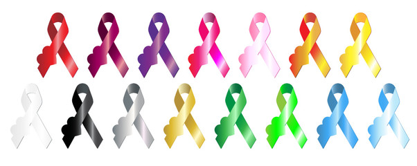 Set of 15 colorful metalique aspect ribbons with heart.