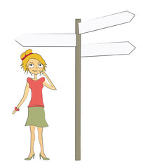 femme panneau direction