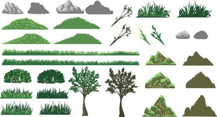 Grass, Tree and Hills Set