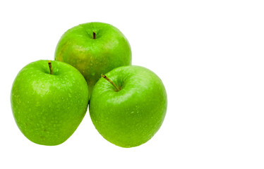 Close-up fresh apples with with water drops isolated on white