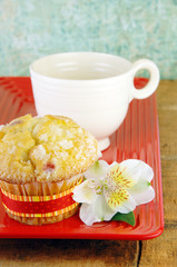 Muffin and Coffee On a Rustic Wood Table