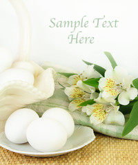 Fresh Eggs With White Flowers