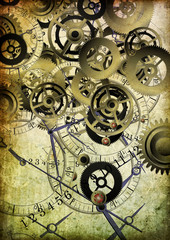 Collage of clocks on vintage background