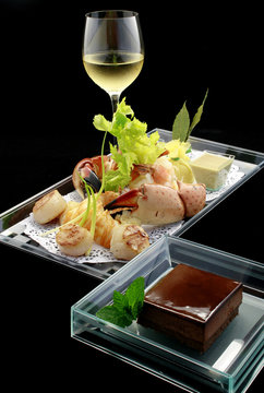 White wine -  crab claws and chocolate mousse