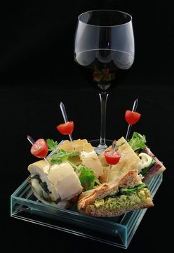 Finger food and red wine